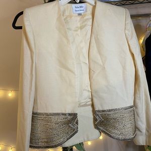 NWT Nolan Miller Cream Beaded Blazer